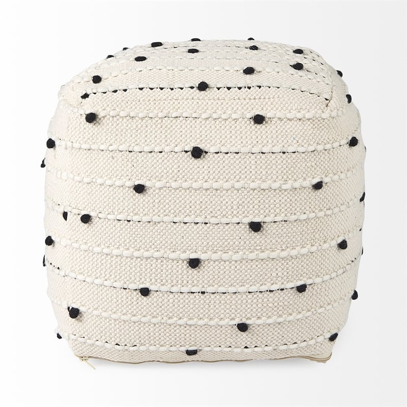 Amaira Cream/Black/White patterned Wool and Cotton Pouf
