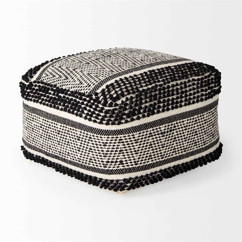 Garima Black/White Wool and Cotton Patterned Pouf