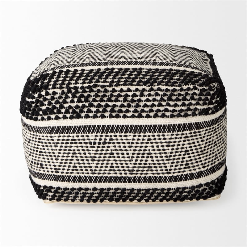 Garima Black/White Wool and Cotton Patterned Pouf