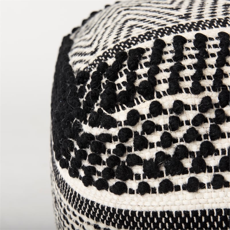 Garima Black/White Wool and Cotton Patterned Pouf