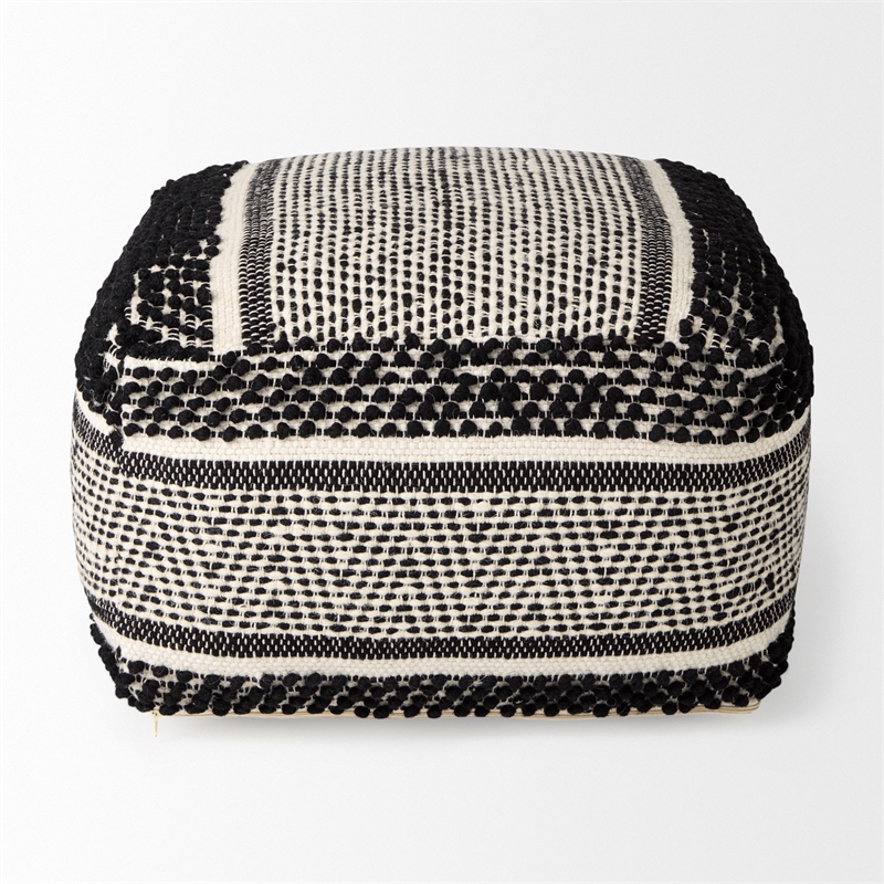 Garima Black/White Wool and Cotton Patterned Pouf