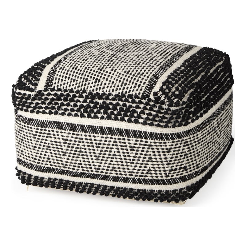 Garima Black/White Wool and Cotton Patterned Pouf