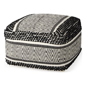 Garima Black/White Wool and Cotton Patterned Pouf