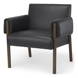 Ashton Black Faux Leather w/ Dark Brown Wood Accent Chair