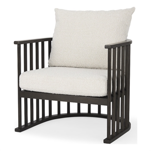 Kopari White Boucle Fabric W/Dark Brown Wood Accent Chair