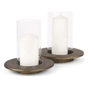 Vivian Gold Metal and Glass Hurricane Candle Holder (Set of