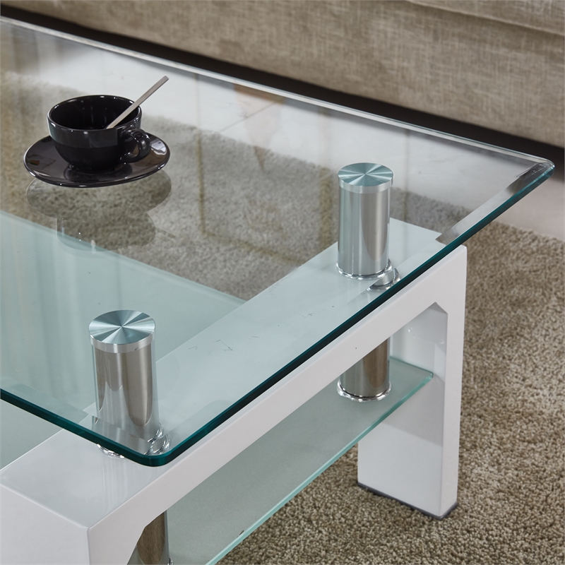 Artisan Furniture Perla Rectangular Tempered Glass Coffee Table in White Lacquer