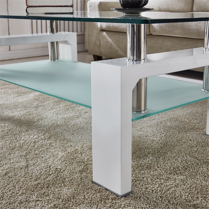 Artisan Furniture Perla Rectangular Tempered Glass Coffee Table in White Lacquer