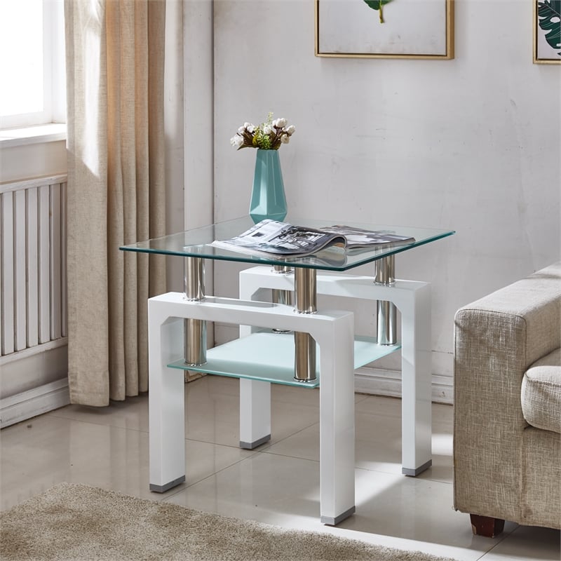Artisan Furniture Perla End Table With Tempered Glass in White Lacquer