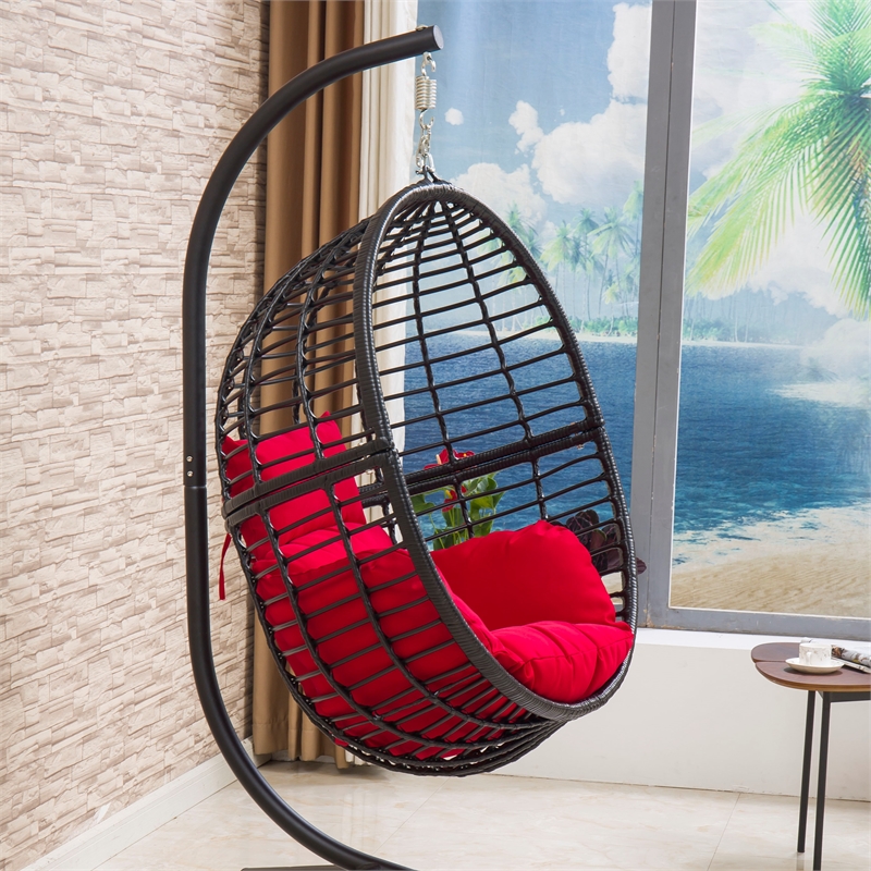 Artisan Furniture Tinnin Hammock Hanging Swing Chair in Black with Red Cushion
