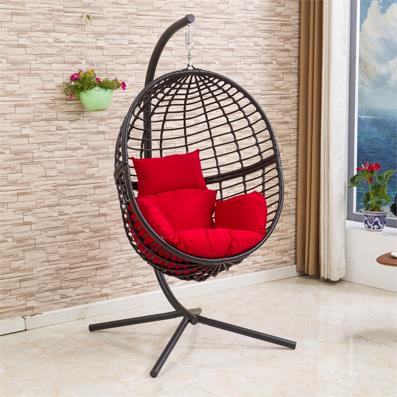 Artisan Furniture Tinnin Hammock Hanging Swing Chair in Black with Red Cushion