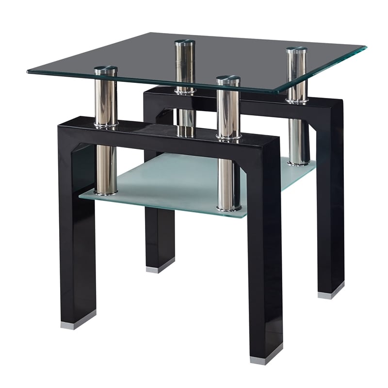 Artisan Furniture Perla End Table With Tempered Glass In Black Lacquer 