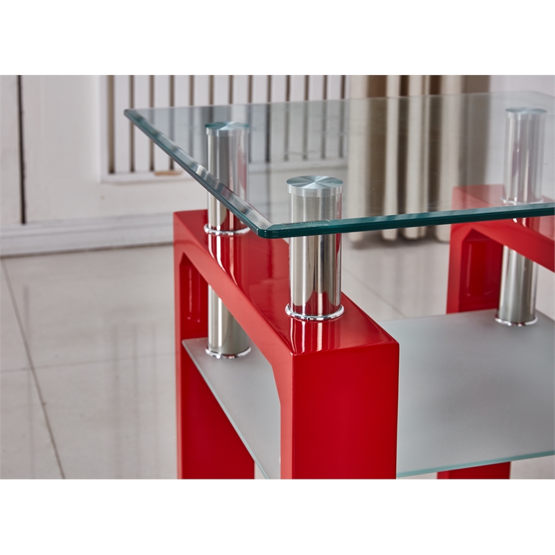 Artisan Furniture Perla End Table With Tempered Glass in Red Lacquer