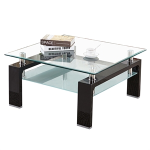 Artisan Furniture Perla Square Tempered Glass Coffee Table in Black Lacquer