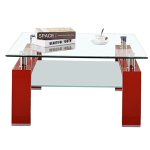 Artisan Furniture Perla Square Tempered Glass Coffee Table in Red Lacquer