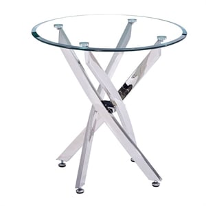Artisan Furniture Landgraf Round Tempered Glass End Table in Silver Chrome