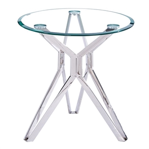 Artisan Furniture Lanclos Round Tempered Glass End Table in Silver Chrome