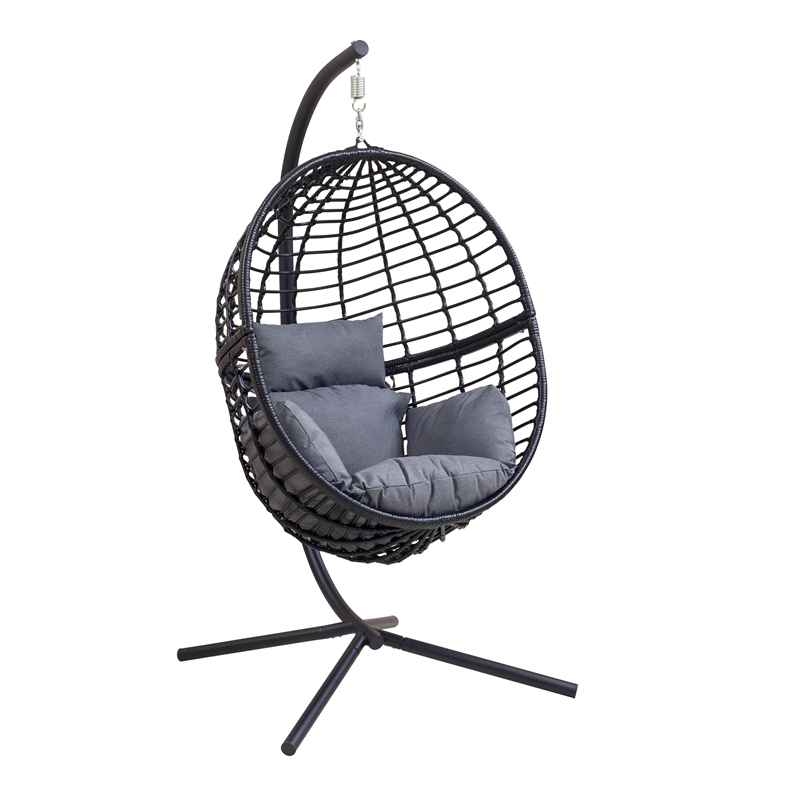 Artisan Furniture Tinnin Hammock Hanging Swing Chair in Black with Grey Cushion