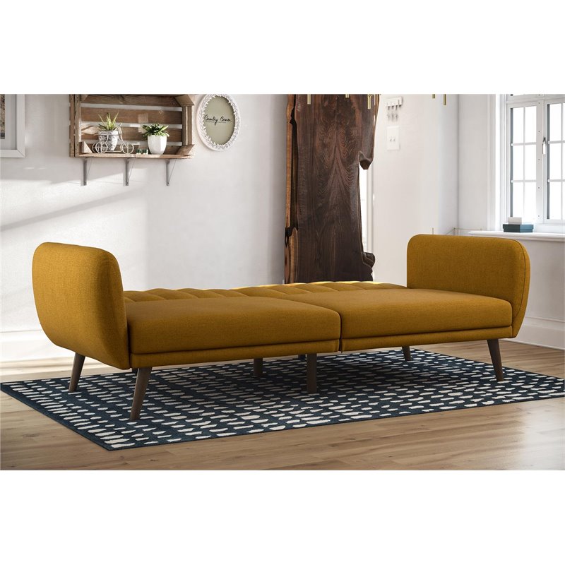 Novogratz Brittany Futon Convertible Sofa and Couch in Mustard Linen