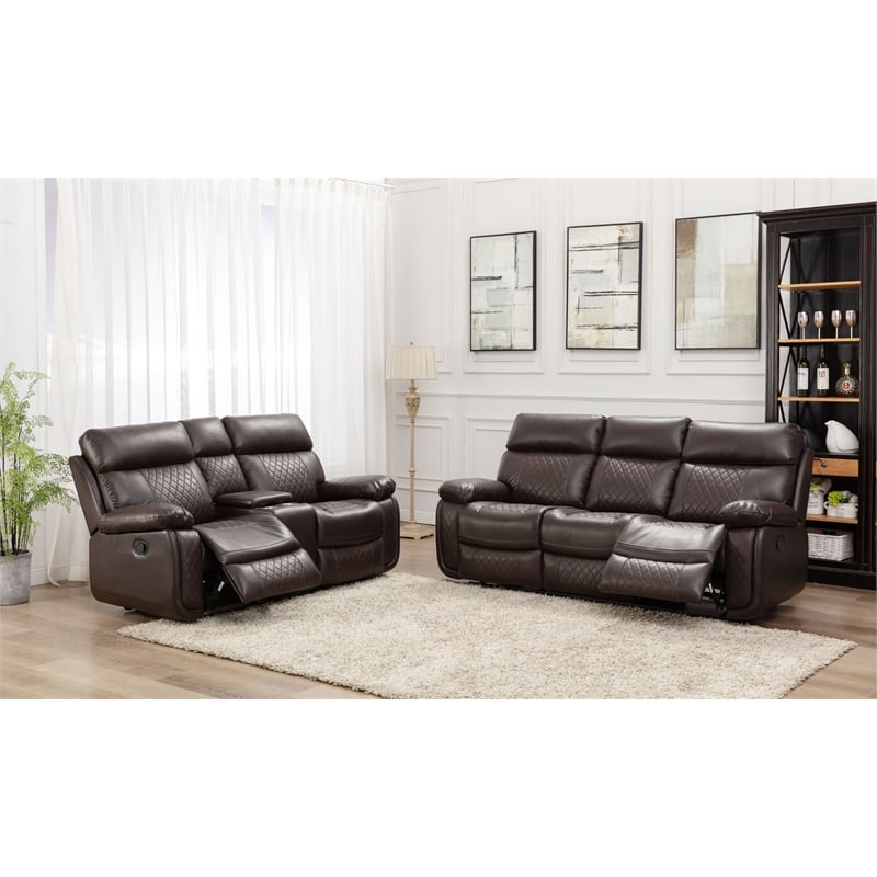 RN Furnishings Samara 2-Piece Reclining Faux leather Sofa Set - Brown ...