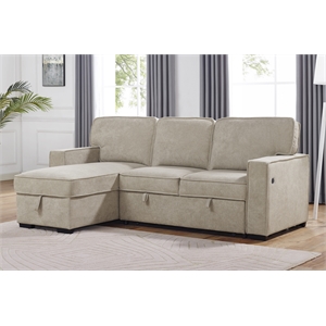 rn furnishings reversible storage chaise sleeper chenille fabric sofa - beige
