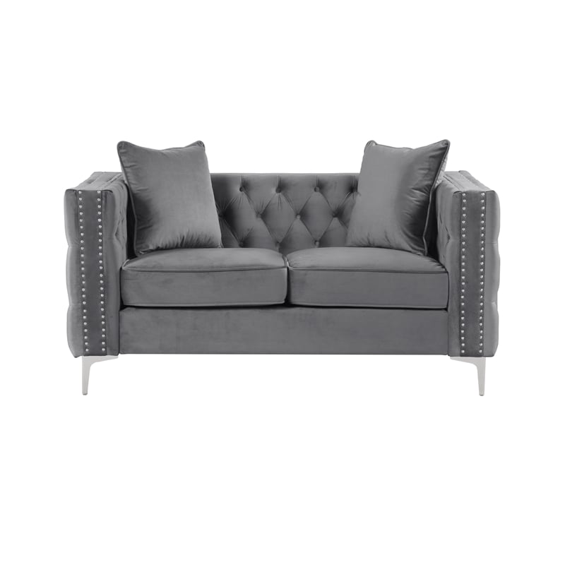 RN Furnishings modern Velvet fabric sofa and Loveseat Living room Set -Gray