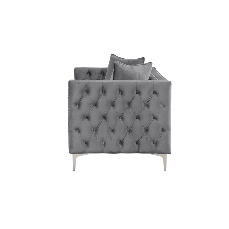 RN Furnishings modern Velvet fabric sofa and Loveseat Living room Set -Gray