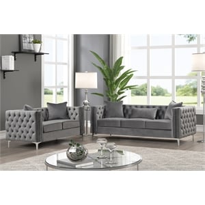 RN Furnishings modern Velvet fabric sofa and Loveseat Living room Set -Gray
