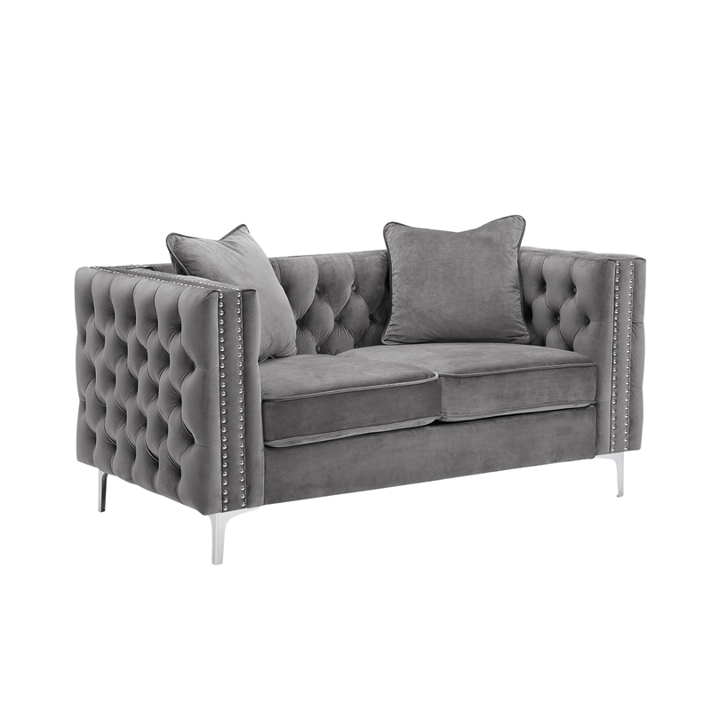 RN Furnishings 2 Piece Button Tufted Velvet Contemporary Sofa Set -Gray ...
