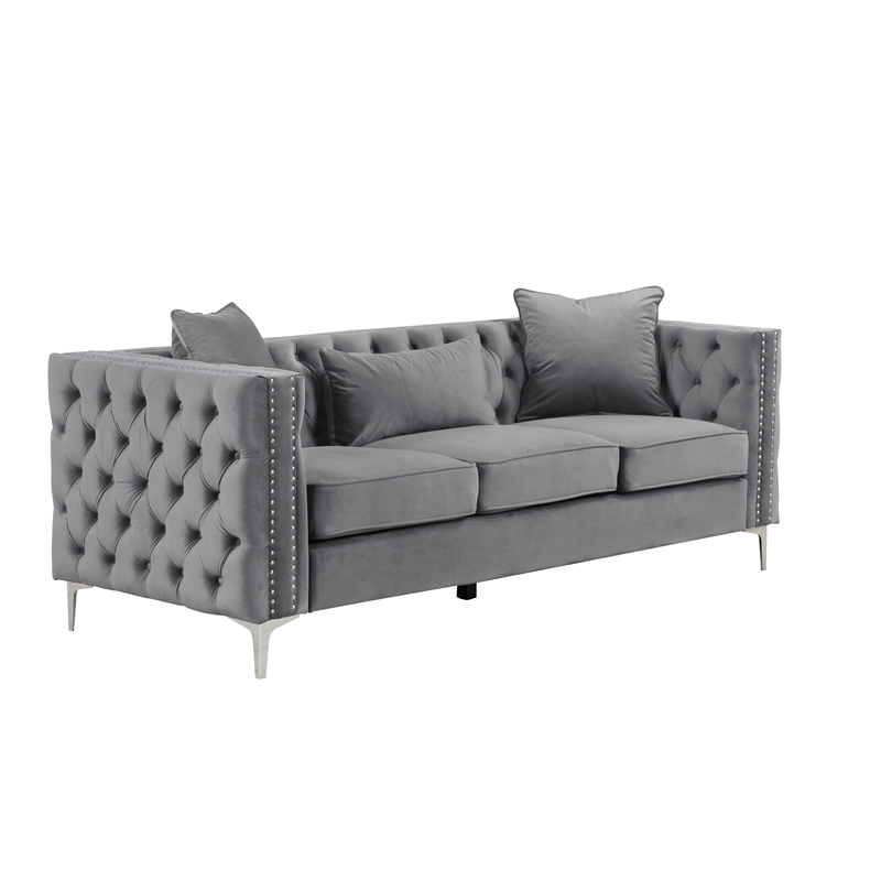 RN Furnishings Velvet fabric sofa Loveseat chair Living room furniture set-Gray