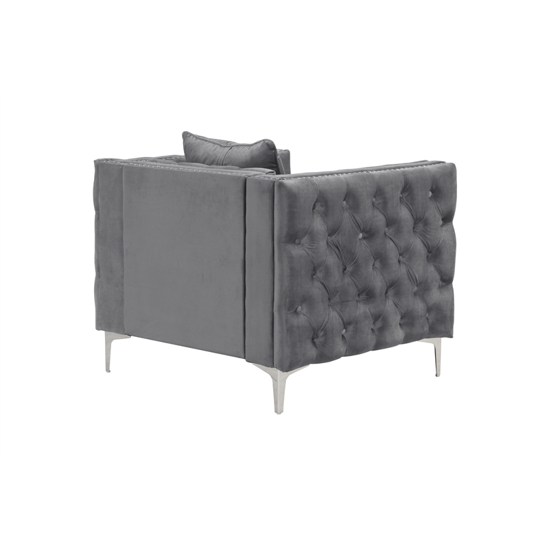 RN Furnishings Velvet fabric sofa Loveseat chair Living room furniture set-Gray