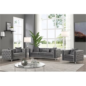 RN Furnishings Velvet fabric sofa Loveseat chair Living room furniture set-Gray