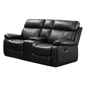 rn furnishings reclining faux leather loveseat with storage console - black