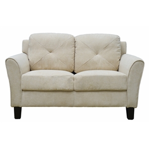 rn furnishings button tufted chenille fabric loveseat -beige