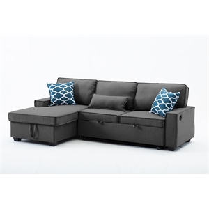 rn furnishings leftfacing storage chaise sleeper linen fabric sofa - dark gray