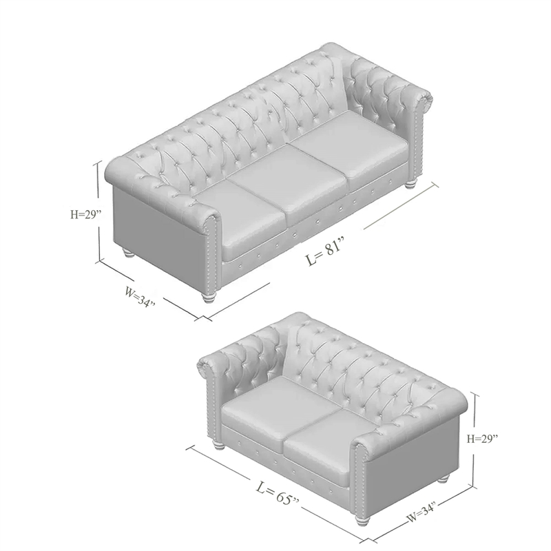 RN Furnishings Linen fabric sofa Loveseat Living room furniture Set -Beige