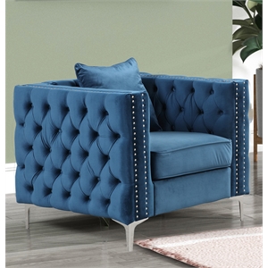 RN Furnishings Chesterfield Button Tufted Velvet Fabric Modern Accent chair-Blue