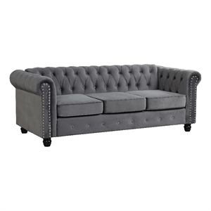 RN Furnishings Chesterfield Button Tufted Velvet fabric Livingroom Sofa-Gray