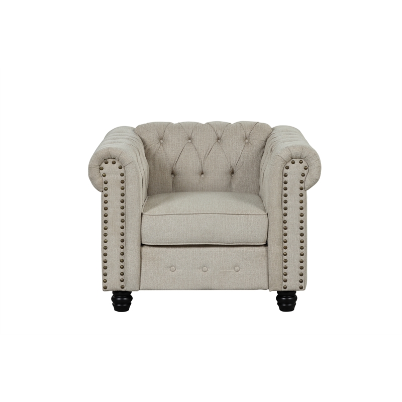 RN Furnishings sofa loveseat chair Linen fabric Living room furniture Set-Beige