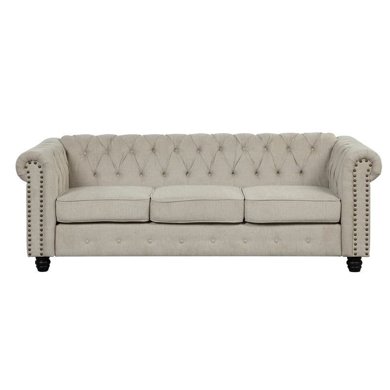 RN Furnishings 2 Piece Chesterfield  Button Tufted Linen fabric Sofa Set-Beige