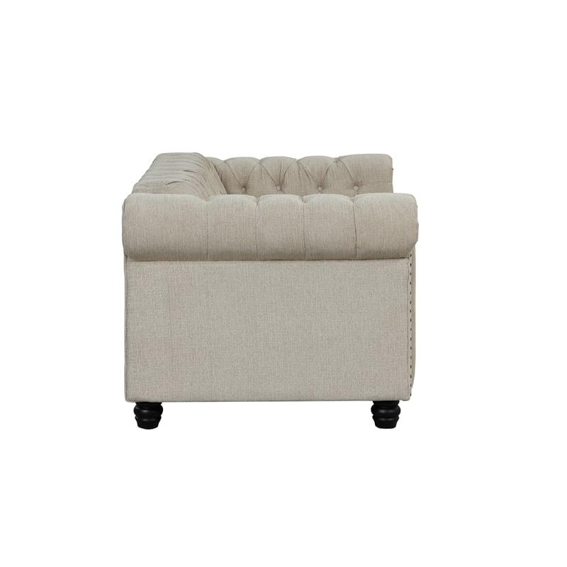 RN Furnishings 2 Piece Chesterfield  Button Tufted Linen fabric Sofa Set-Beige
