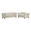 RN Furnishings 2 Piece Chesterfield  Button Tufted Linen fabric Sofa Set-Beige