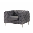 RN Furnishings 3- Piece Button Tufted Velvet Fabric Sofa Set -Gray