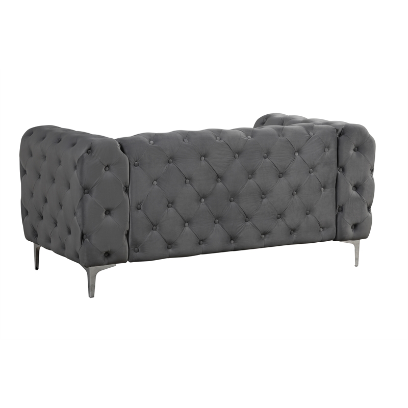 RN Furnishings 3- Piece Button Tufted Velvet Fabric Sofa Set -Gray