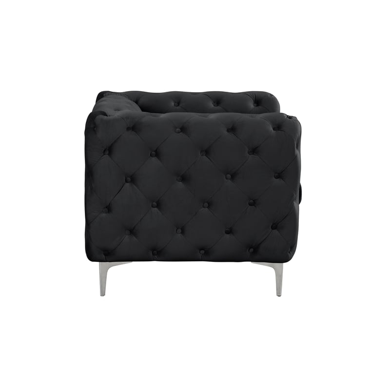 RN Furnishings 2- Piece Button Tufted Velvet Fabric Sofa Set -Black