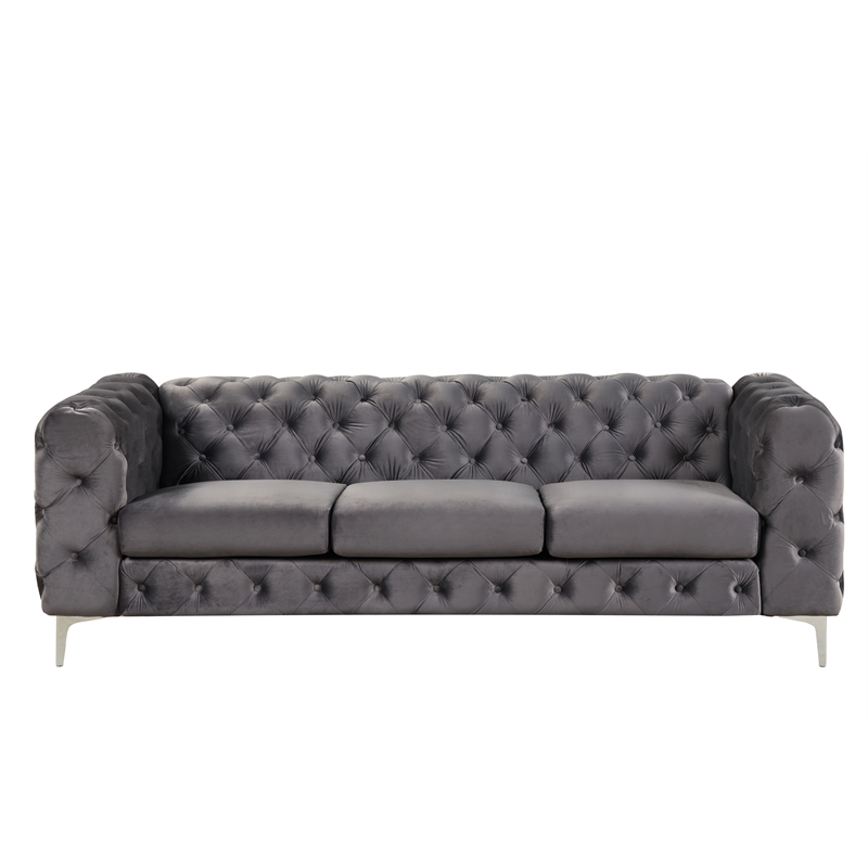 RN Furnishings sofa and two chairs Velvet Fabric Living room furniture set-Gray