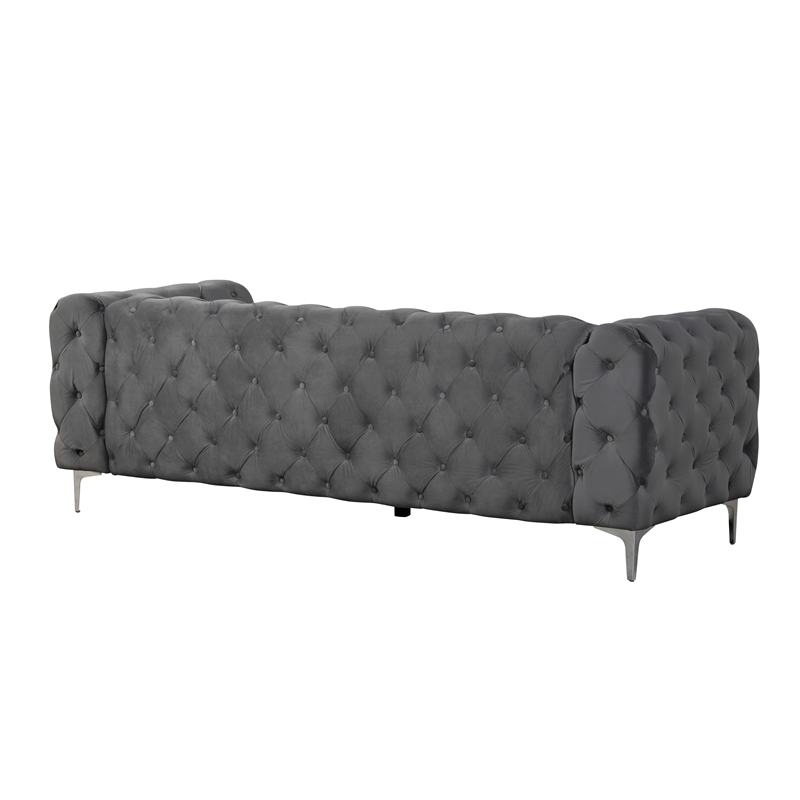 RN Furnishings sofa and two chairs Velvet Fabric Living room furniture set-Gray