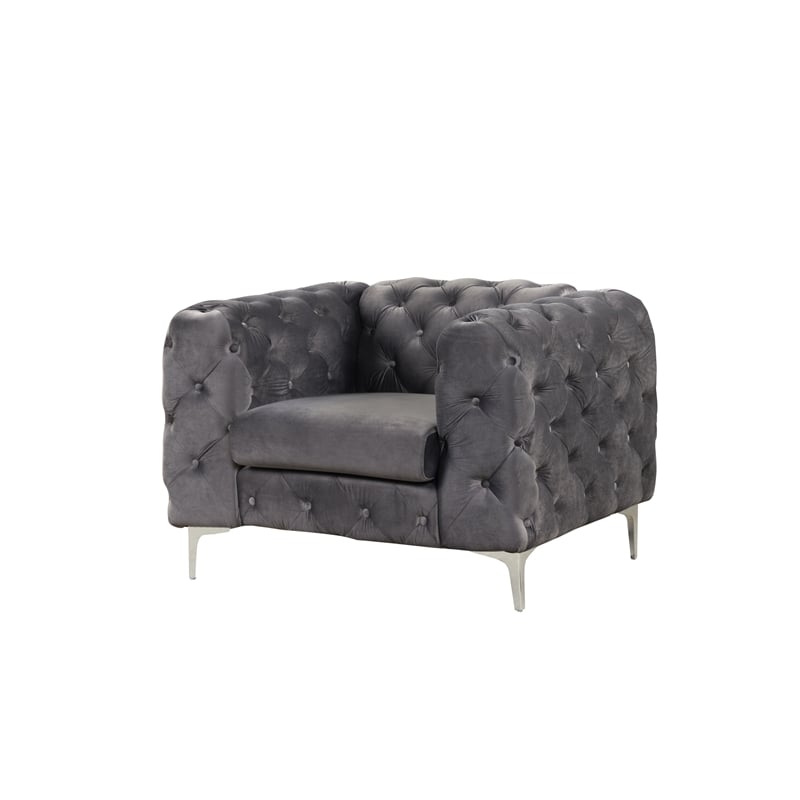 RN Furnishings sofa and two chairs Velvet Fabric Living room furniture set-Gray