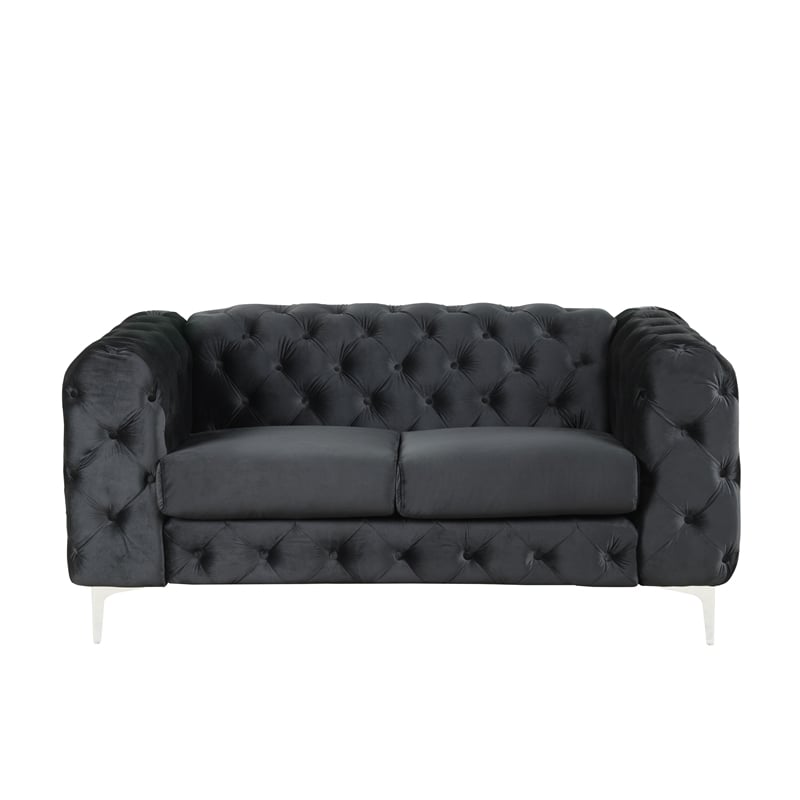 RN Furnishings 3-Piece couches Velvet Fabric Living room furniture Set -Black