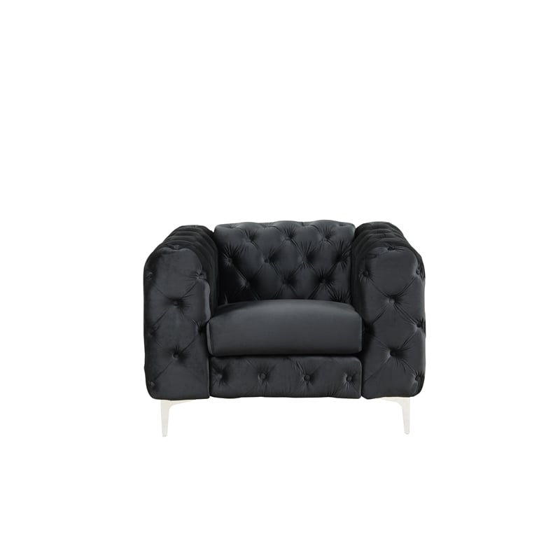 RN Furnishings 3-Piece couches Velvet Fabric Living room furniture Set -Black